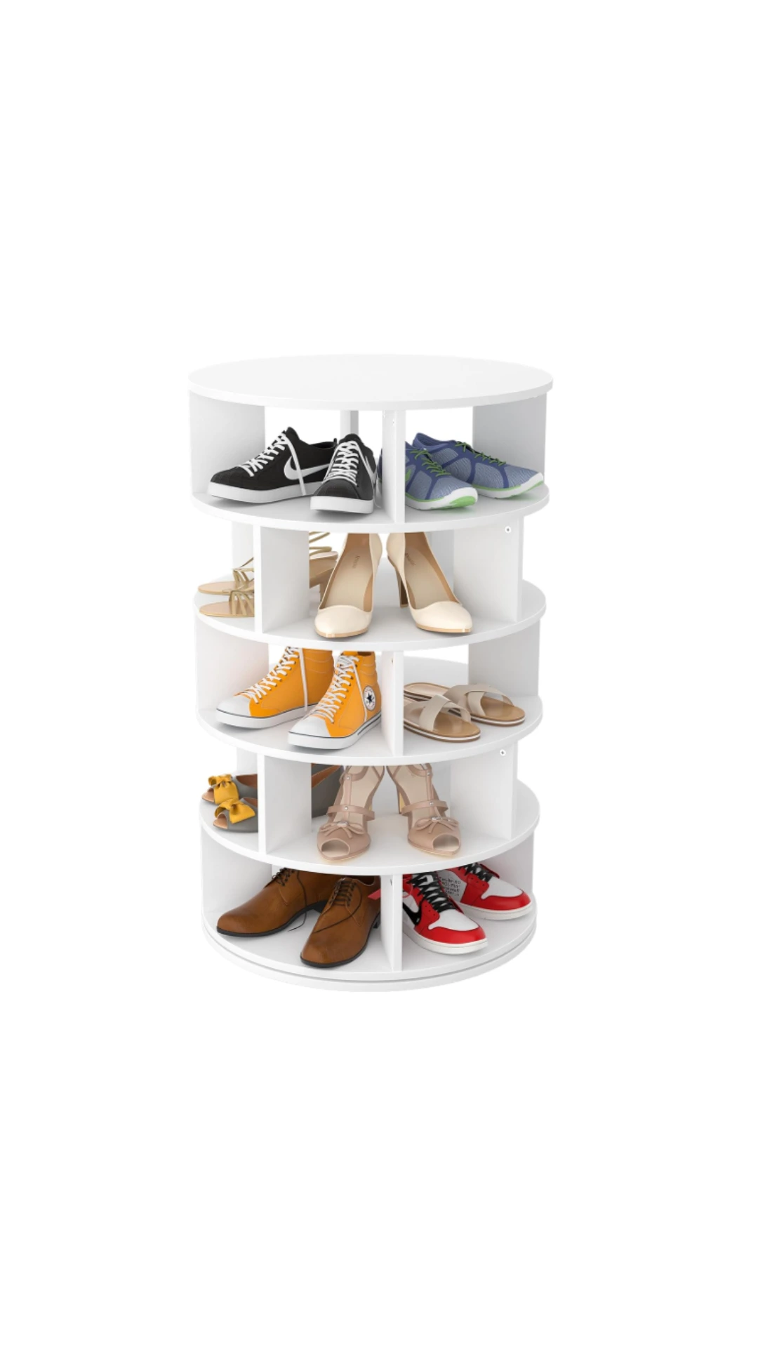 Rotating shoe rack tower 360 spinning apartment entryway organizer